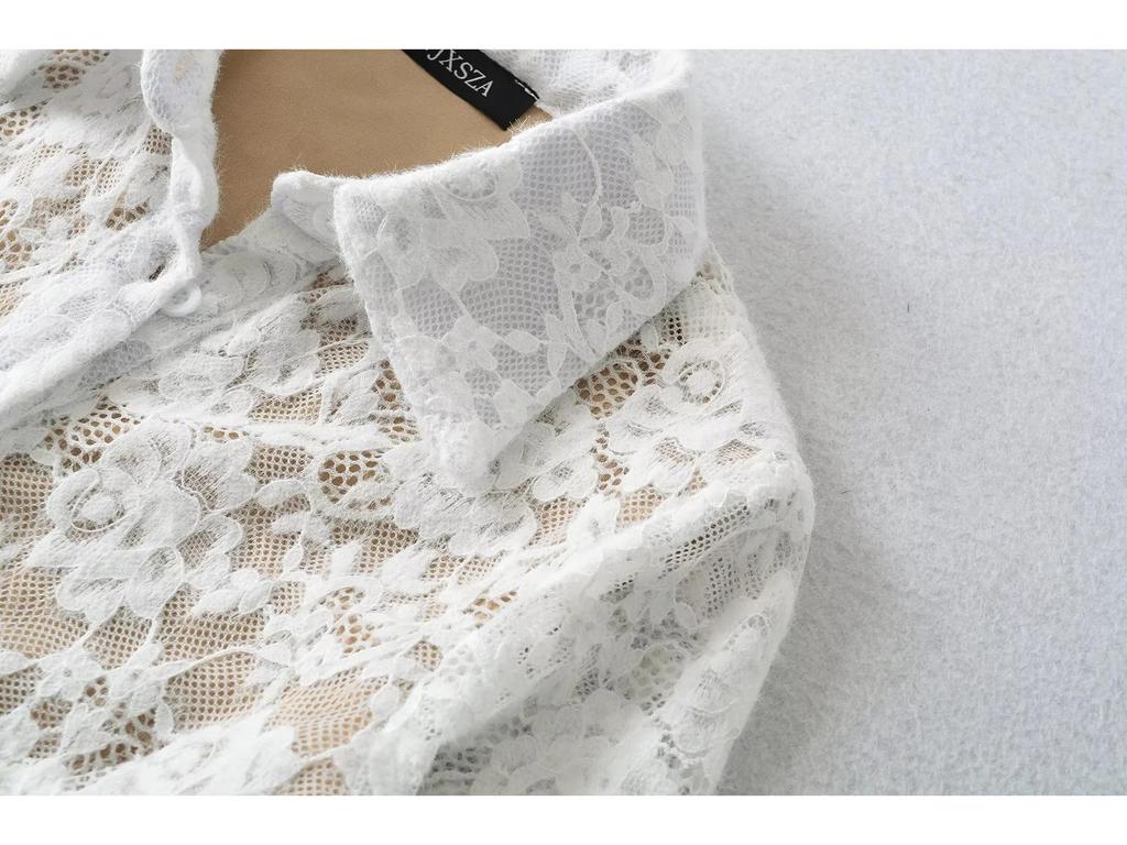 European Fashion Crochet Lace Lapel Bodysuit