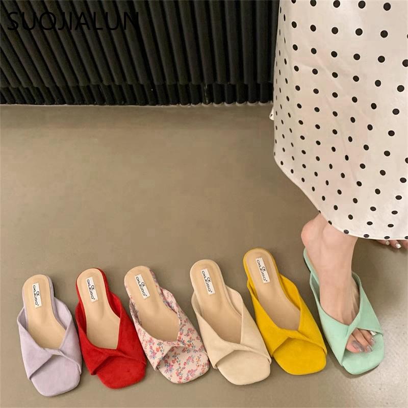 Fashion SUOJIALUN 2025 Summer New Candy Color Women Slipper Fashion Open Toe Slip On Slides Soft Flat Heel Outdoor Dress Beach Sandal