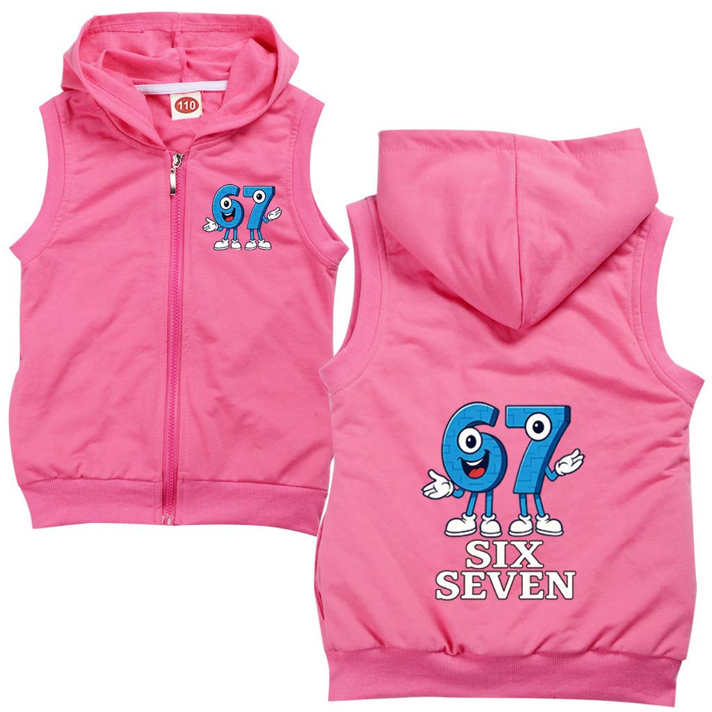 

9194 Детский Мальчики Девочки Украсть Мозговую гниль 67 Шесть Семь Принт Повседневный Худи Без рукавов На молнии Жилет 170cm розы красного