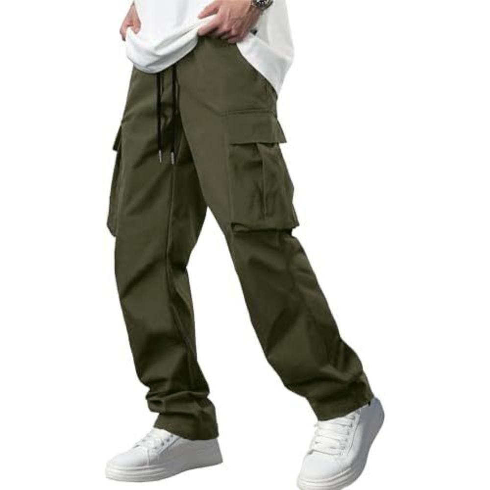 Men's Casual Cargo Pants Drawstring Multi-Pocket Tactical Trousers Outdoor Hiking Jogging Sports Pants