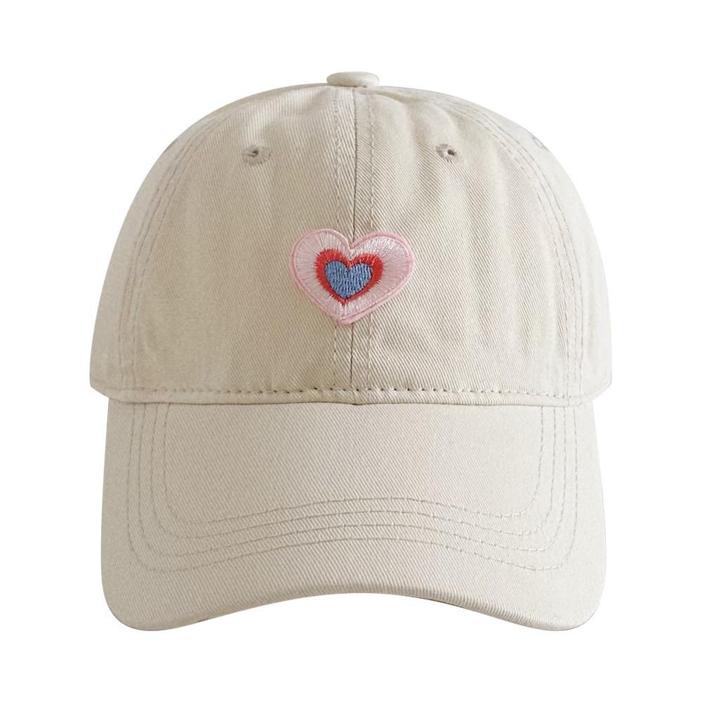 Korean Style Heart Embellished Baseball Cap Women Cotton Summer Sun Hat With Wide Brim
