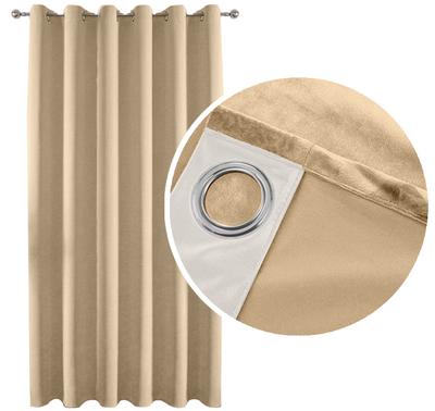 90% Thick Velvet Blackout Curtain On Rings With Eyelets, Beige 140X250