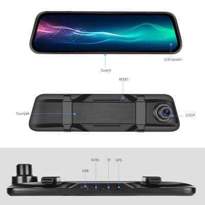 9.66 Inch Mirror Dash Cam Front Rear 1080P Camera IPS Touch Screen 150° Wide View Split Screen Driving Recorder