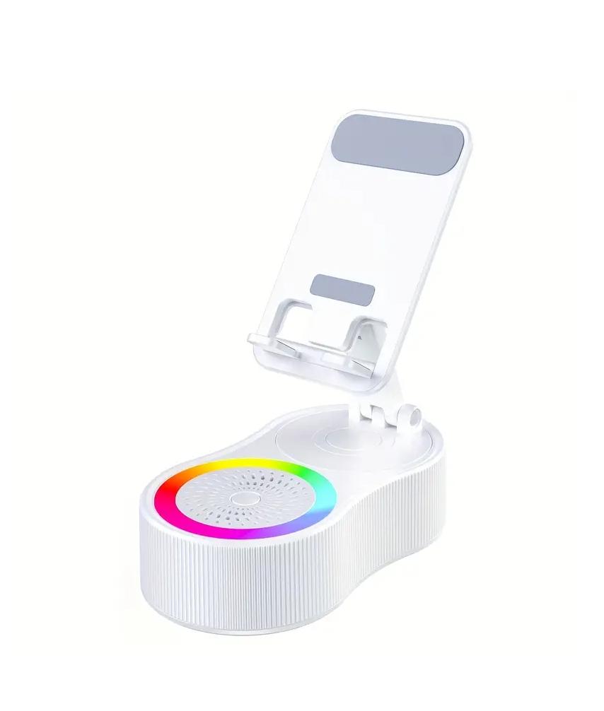 5-in-1 Kabelloser Lautsprecher Telefonhalter Notfall Wiederaufladbar (2000mAh) mit farbigem Umgebungslicht 360° faltbar für Tablet iPhone Android