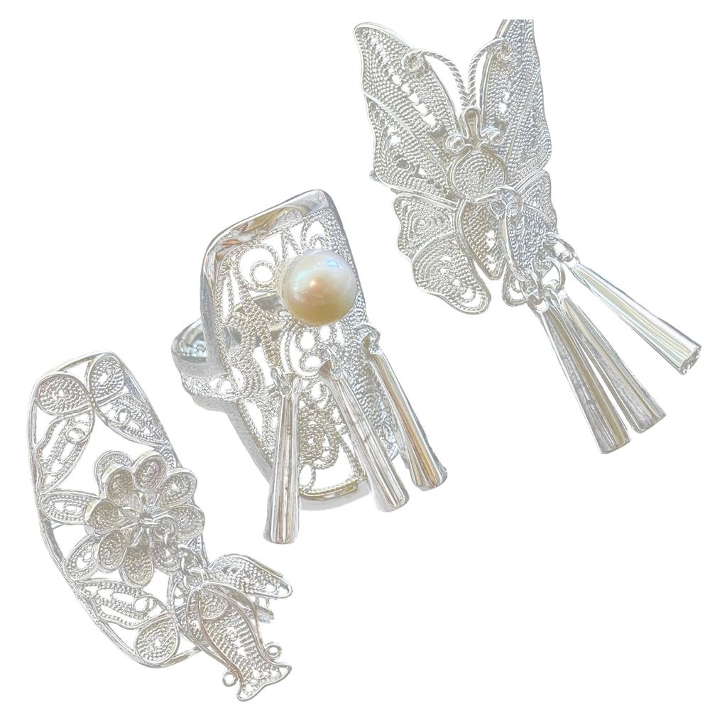 3Pcs Fashionable Ethnic Finger Rings Vintage Hollow Out Chinese Style Rings Set Fashion Alloy Jewelry for Women