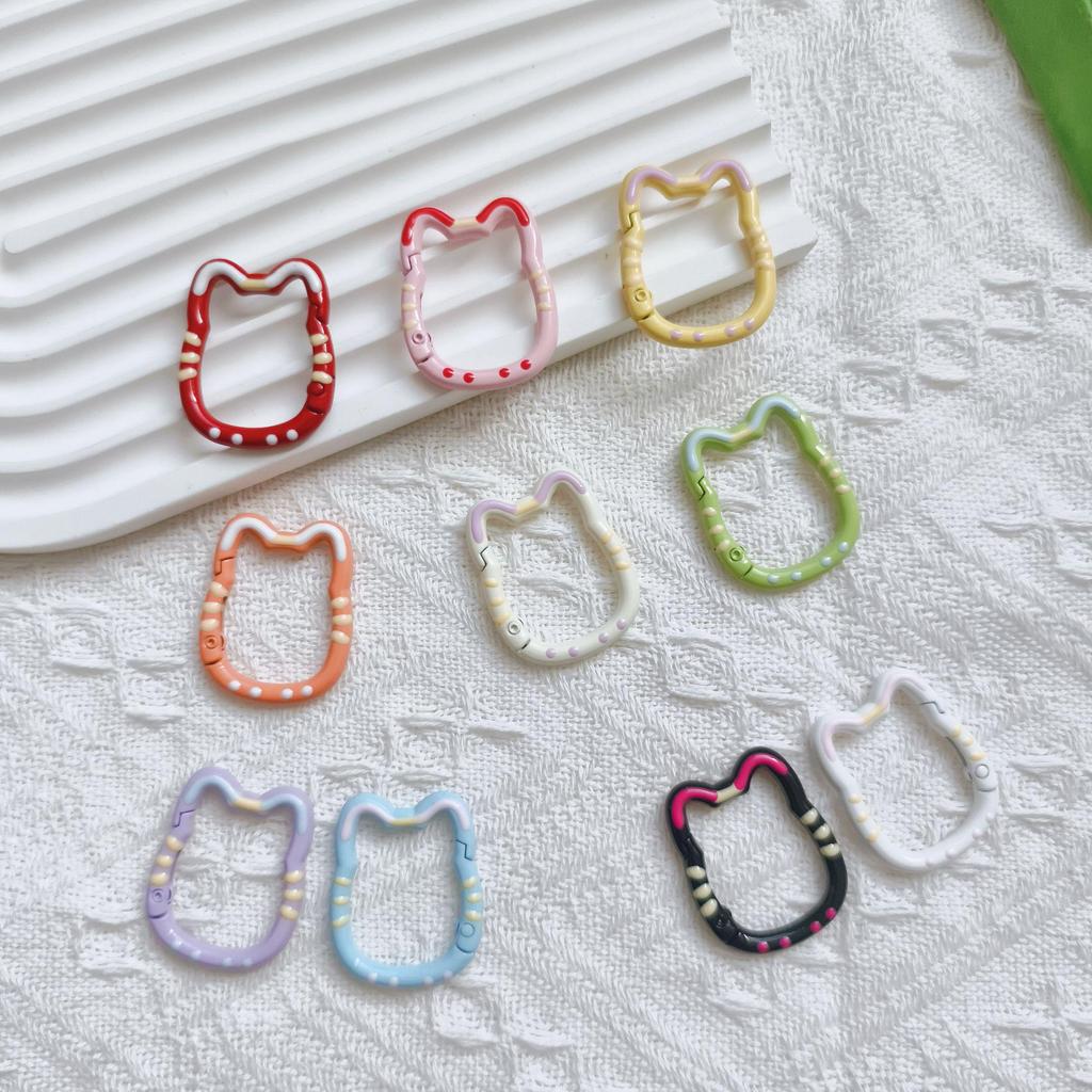 Hand-Painted Double-Sided Lucky Cat Keychain with Heart Snap Hook