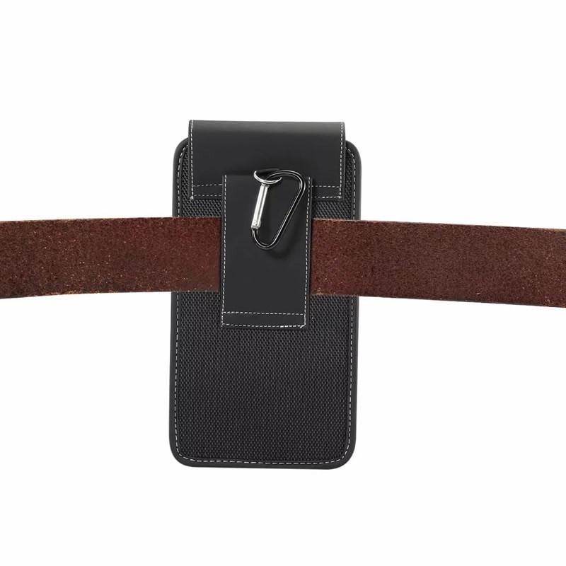 Men's Lightweight Leather Waist Phone Bag - Oxford Nylon, Horizontal/Vertical Style