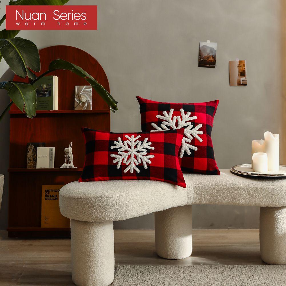 1PC Federa Nuan Series a Quadri Rossi Poliestere Natale Cuscini Decorativi Divano Letto Copricuscino 45x45cm