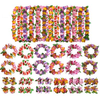 Meeresküsten-Hawaiianisches Blumenkranz-Set: 12 Farben, Halskette, Stirnband, Armband für Feiertagsdekoration