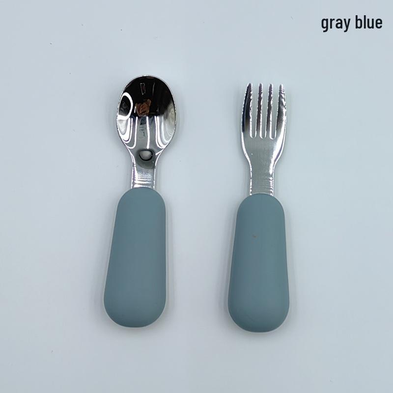 

Детский набор ложка и вилка из нержавеющей стали с силиконовой ручкой - Посуда для обучения и кормления малышей