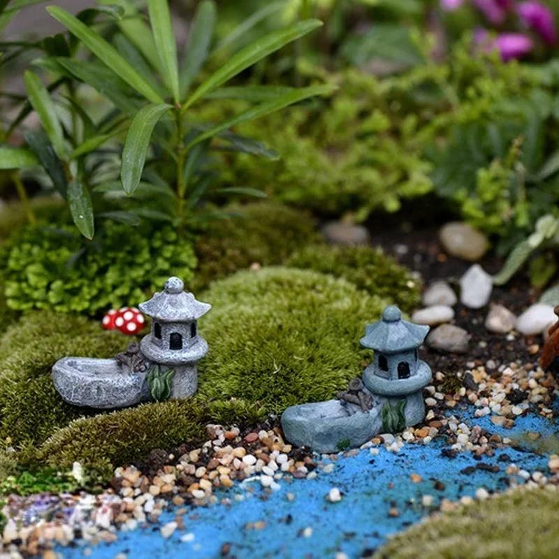 Moss Micro Landscape Ornament Pool Tower House Micro Landscape Home Garden Decoration  Desk Decoration