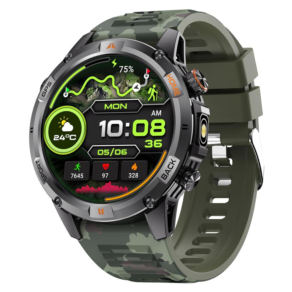 YK15 Smart Watch IP68 Waterproof Call Bracelet Outdoor Compass GPS Tracker Sport Fitness Watch with Flashlight