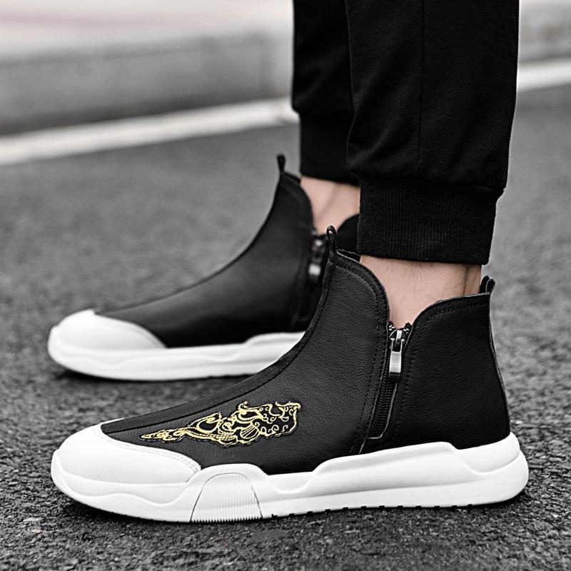 Marke Herren China-Chic Kurzstiefel Winter Herren Erste Schicht Rindsleder Seitenreißverschluss Bequem Warm Mid Top Board Schuhe