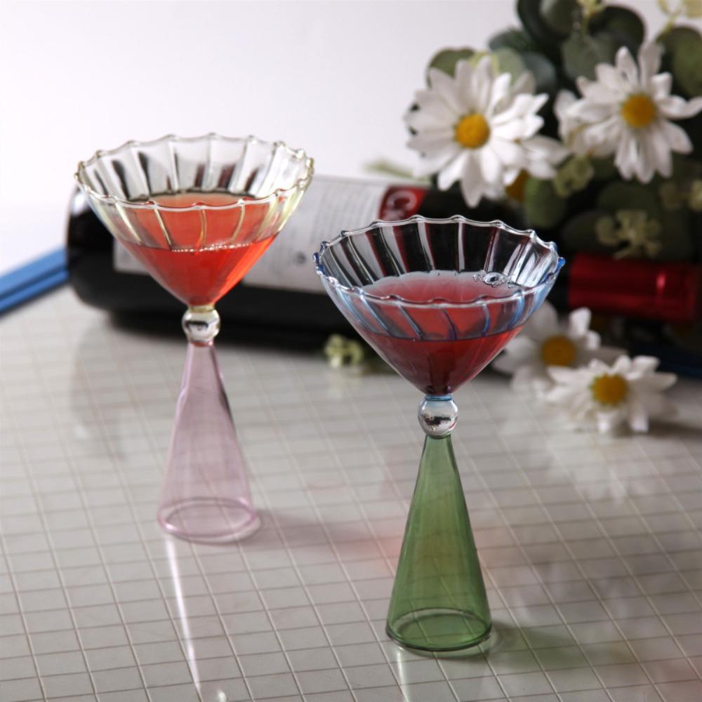 Irregular Shape Goblet Cup Ripple Style Dessert Cup Drinkware Colorful Glass Ice Cream Cup  Bar