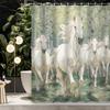 1pc Forest Birch White Running Horse Bathroom Shower Curtain with 12 Hooks, Bath Decor, Bathroom Accessories