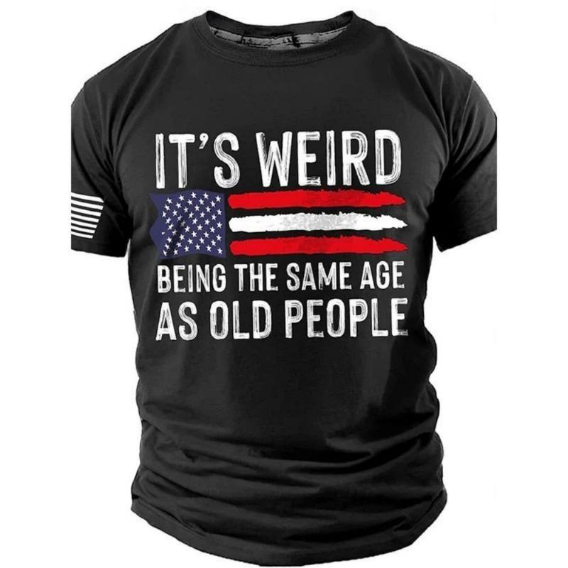 Men's Retro Flag Printed T-shirt 3D Skull Round Neck Short Sleeve Casual Breathable Top Hot