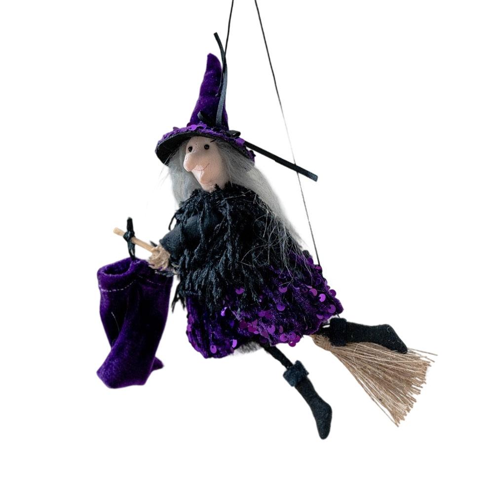 Charming Halloween Witch Pendant Cute Cloth Ornaments Broom Gifts Bag Witch Wizard Hat Design For Home Decoration