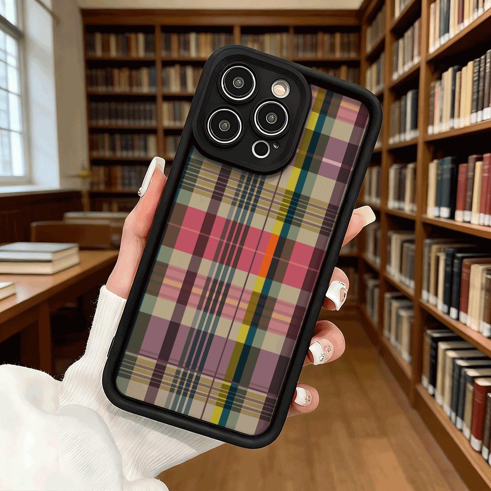 Vintage Plaid Pattern Phone Case for iPhone 17 16 15 14 13 12 11 Pro Max Plus Anti Scratch, Gel Flexible Protective