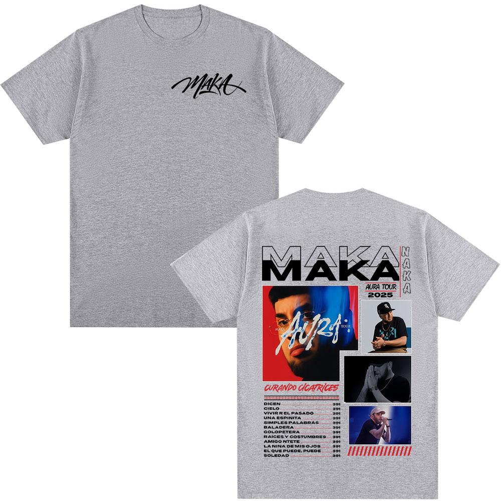 Rap Singer Maka Aura Tour Album Tshirt 2026 Summer Mens Womens Fashion Retro Street Casual Cotton Short Sleeved Street Wear