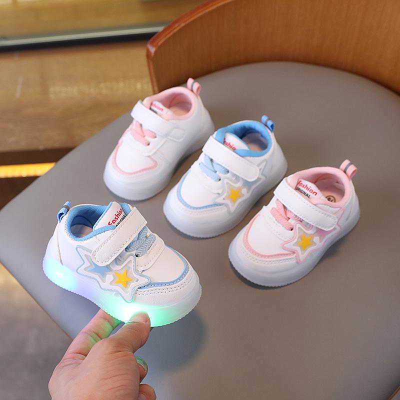 Lichtgevende babyschoentjes: Antislip Zachte Zool Sneakers voor Baby's & Peuters (0-2 jaar) - Jongens & Meisjes, Wit, Lente/Herfst