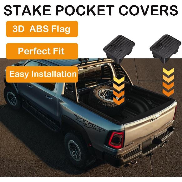 Ram 1500 Bed Rail Caps Covers, Stake Pocket Compatible with Dodge Ram -2024 2025Truck Tonneau Covers Accessories(Set of 2) (Black)