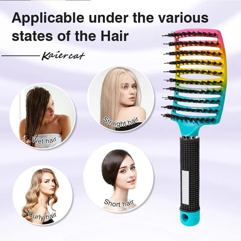 1pcs Detangling Curved Vented Boar Bristle Hair Brush Magic Scalp Massage Comb Hollow Out Anti-static for Wet Curly Hair Salon