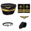 Airline-Kapitän Outfits Kapitänshut Uniform Schulterklappen Krawatte Handschuhe Herren Damen Flugbegleiter Stewardess Kostüm