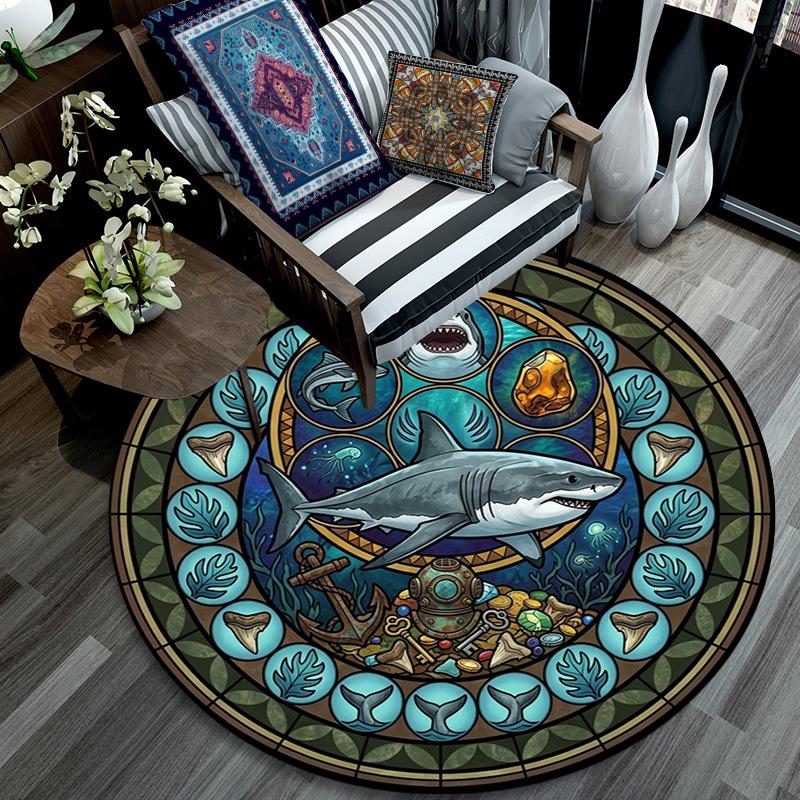 Ocean Treasures Panel Round Area Rug Under Office Chairs Bedroom Living Room Home Decor