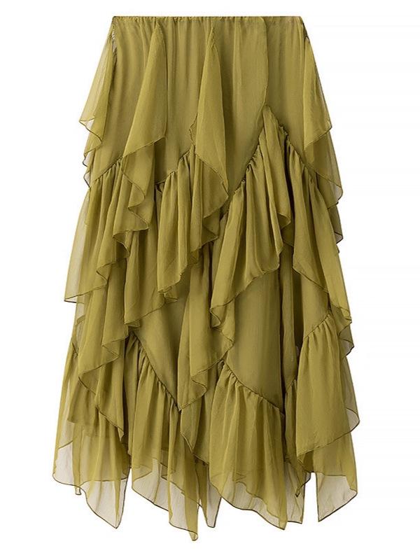 Autumn Asymmetrical Hem Midi Skirt In European and American Style