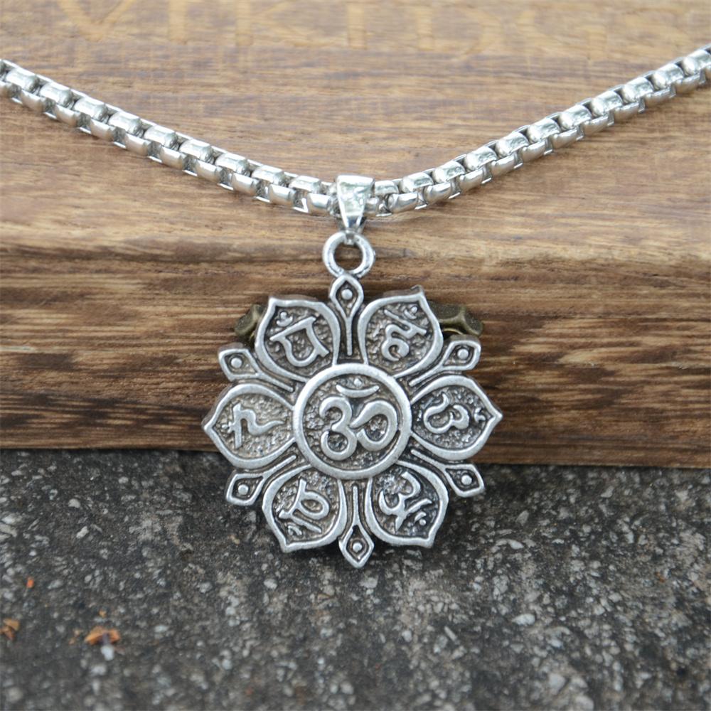 OHM OM AUM Yoga Lotus Flower Buddha Pendant Necklace For Women Religious Mandala Buddhism Jewelry