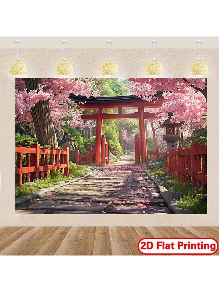Japanese Sakura Torii Gate Decor Tapestry Pink Cherry Blossom Path Wall Hanging Decorative Wall Cloth For Room Aesthetic