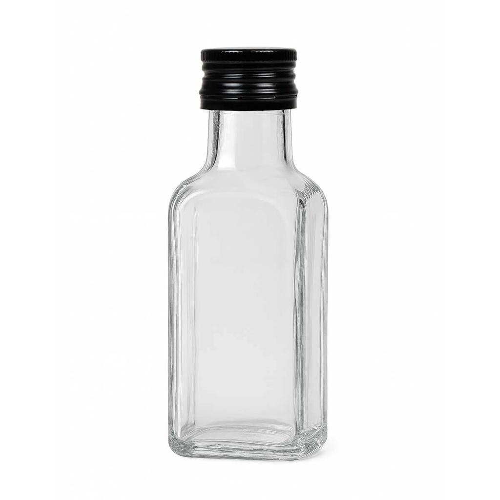 5X Glass Bottles Quadra 100ml With Cap For Vodka Juices Glass Bottle