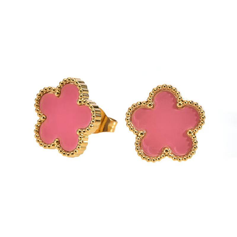 Luxury Titanium Five-Petal Flower Stud Earrings - Colorfast Jewelry for Women 13mm Silver