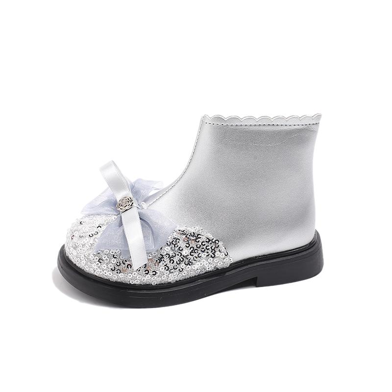 

New style girls winter boots cotton boots for children short boots with fur for girls 23 серебряный