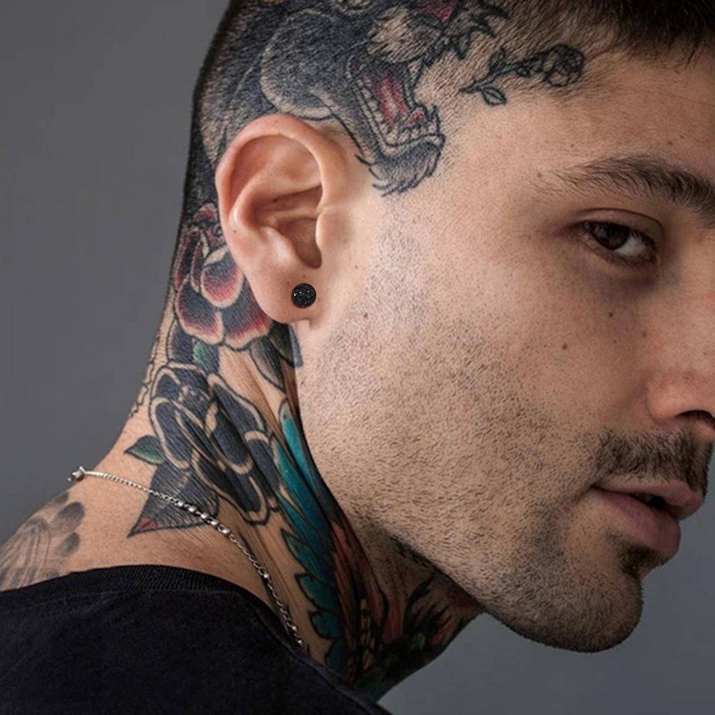 S925 Nadel Kristall Cluster Ohrstecker für Männer Jungen, Einfache Rock Punk Hiphop Schwarze Runde Ohrstecker 6/8/10mm, Schmuckgeschenke für Männer