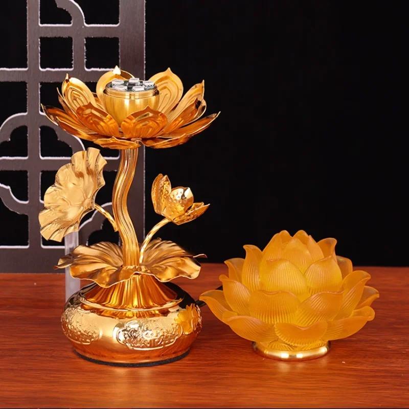 Haushalts-LED Siebenfarbige Glasierte Lotuslampe, für Buddha-Lampen, Gebet vor Buddha, Ewiges Licht, Feng Shui, Sicherheitsstecker
