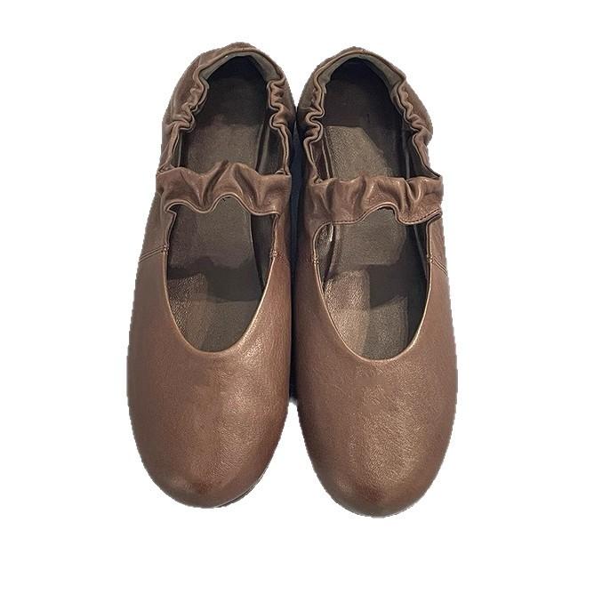 Cowhide version~ Retro round head shallow mouth pleated word with Mary Jane single shoes women's spring and autumn ballet flats