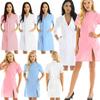 S-XXL Women Adults Lapel Collar Short Sleeve Nurse Scrub Dress - Button Front Solid Color Hospital Lab Coat Uniform