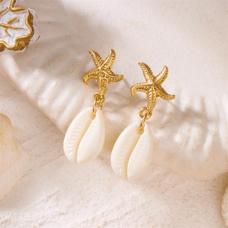 Boho Ocean Style Starfish Shell Pendant Earrings for Women Summer Seaside Conch Scallop Pearl Earring Beach Party Charm Jewelry