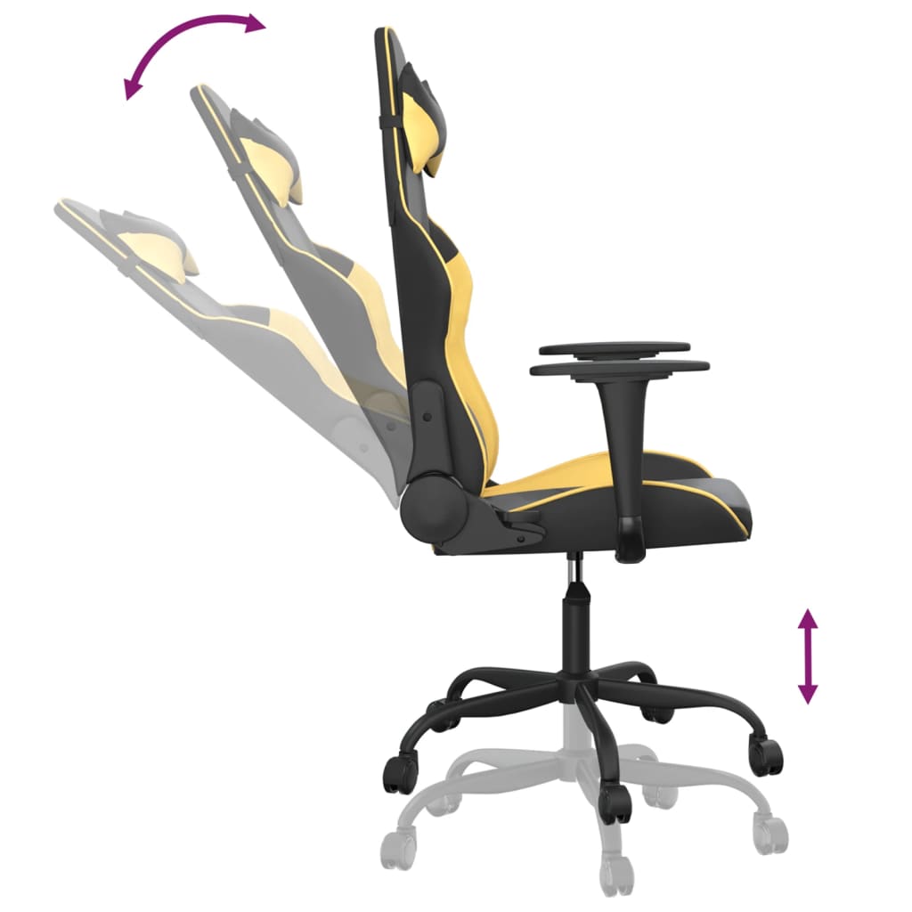 Gaming Chair with Massage Function Black & Gold Faux Leather