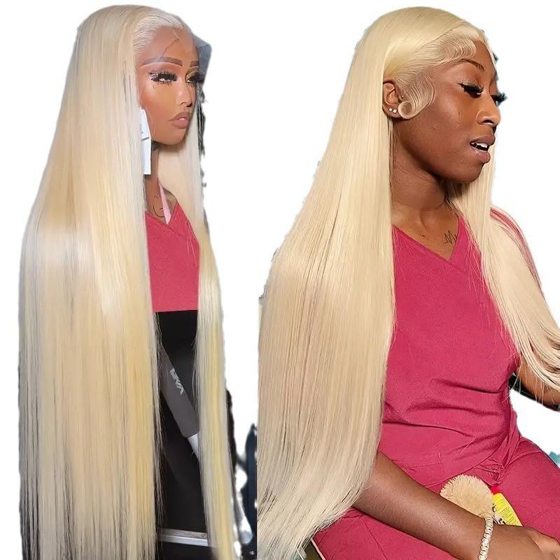 Womens Long Straight Lace Front Wig In Light Golden Color Heat-Resistant Synthetic Hair Adjustable Bangs Natural Look