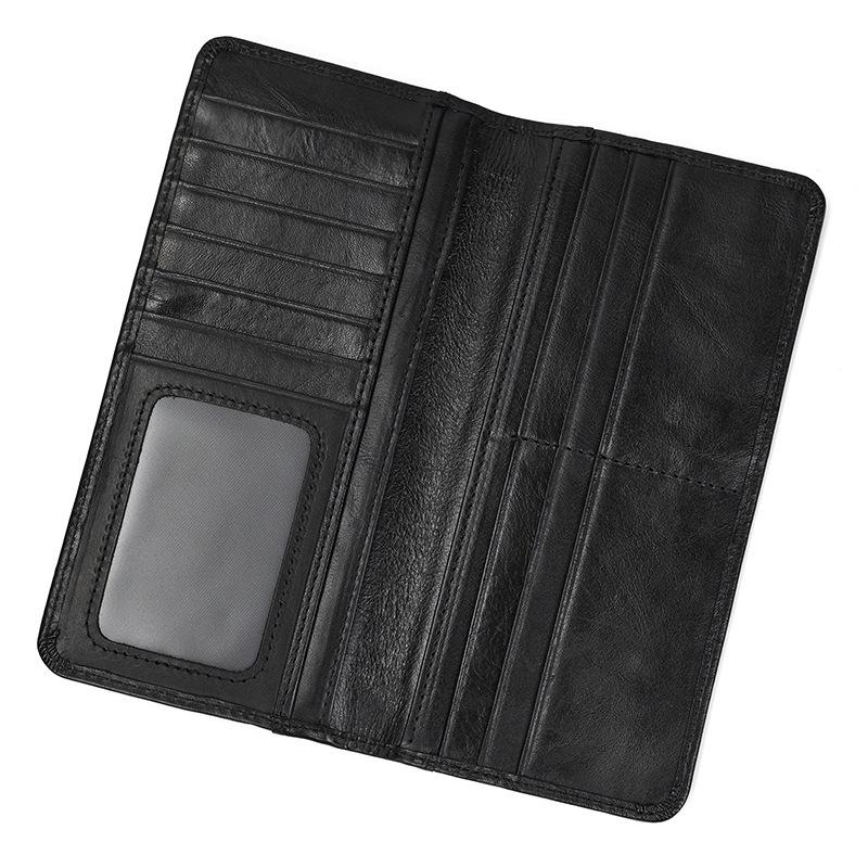 Genuine Leather Long Bifold Wallet for Men Classic Clutch Wallet with Phone Pocket Multi Card Slots Large Capacity Men Purse for Daily Use