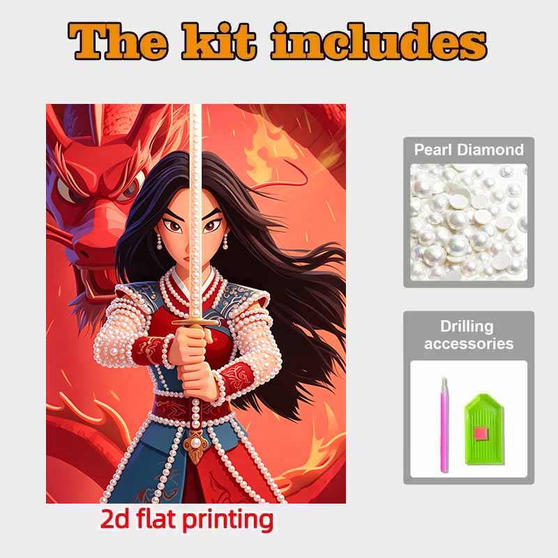 Disney Pearl Painting Pearl Aesthetic Mulan for Beginners and Adults, DIY Pearl Diamond Art Painting Kit for Home Wall Decor Gifts