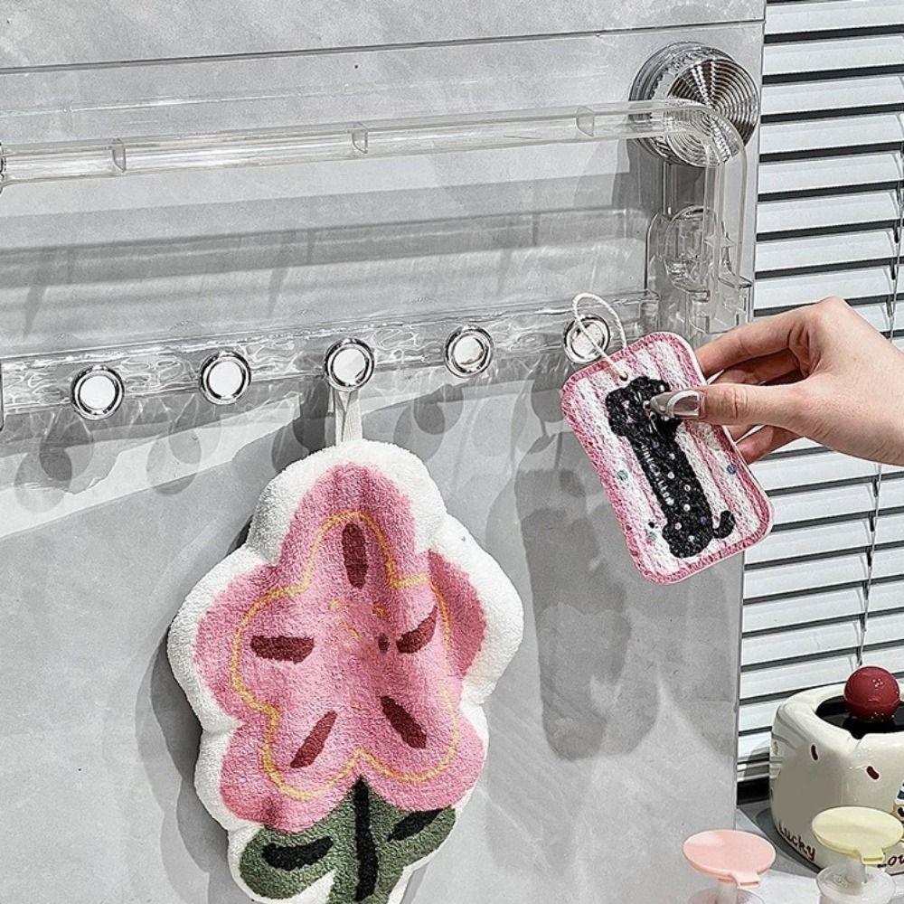 Practical Plastic Suction Cup Storage Rack Wall Mounted Foldable Towel Bar with Hooks Punch Free Towel Storage Rack Kitchen