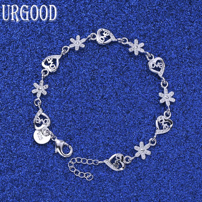925 Sterling Silver Fashion Jewelry Heart Snowflake AAA Zircon Bracelet Gift