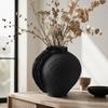 Handmade Matte Black Ceramic Vase Modern Freestanding Flower Hand-Formed