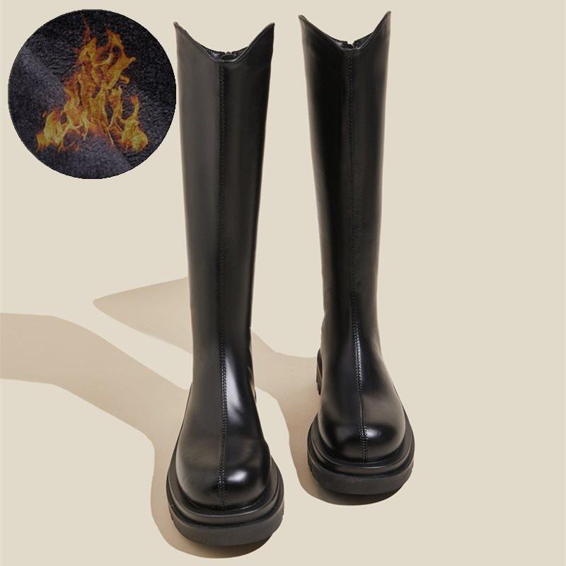 2025 long boots knight boots medium tube new autumn and winter small tall boots velvet long boots thick-soled Martin boots women