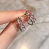 Double-layer Pink Zircon Earrings Women's Niche Design Sense High-end Stud Earrings Cute Sweet Cool Earrings Temperament Earrings