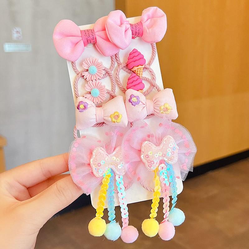 Uroczy Zestaw Gumek do Włosów z Kokardkami i Kwiatami Kawaii dla Dzieci Dziewczynek Elastyczne Gumki do Włosów Kokardy Akcesoria Gumka do Włosów Pierścień Sznurek Ozdoba do Włosów