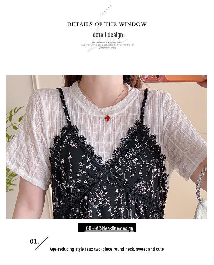 Summer Maternity Faux Two-Piece Floral Print Loose Plus Size Elegant Slimming Dress